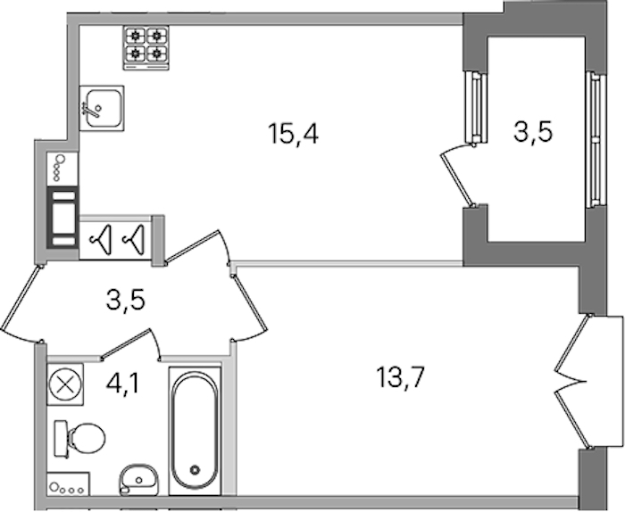 1-комнатная квартира 36.7 м², 3/4 эт., ЖК «Дубровский»
