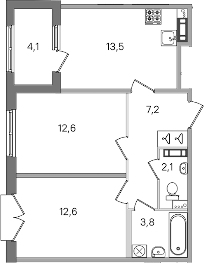 2-комнатная квартира 51.8 м², 3/4 эт., ЖК «Дубровский»