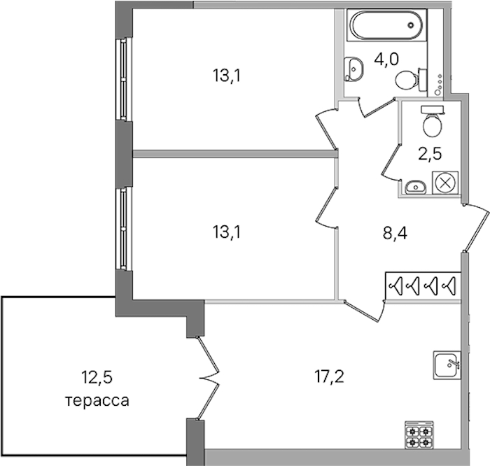 2-комнатная квартира 58.3 м², 1/4 эт., ЖК «Дубровский»