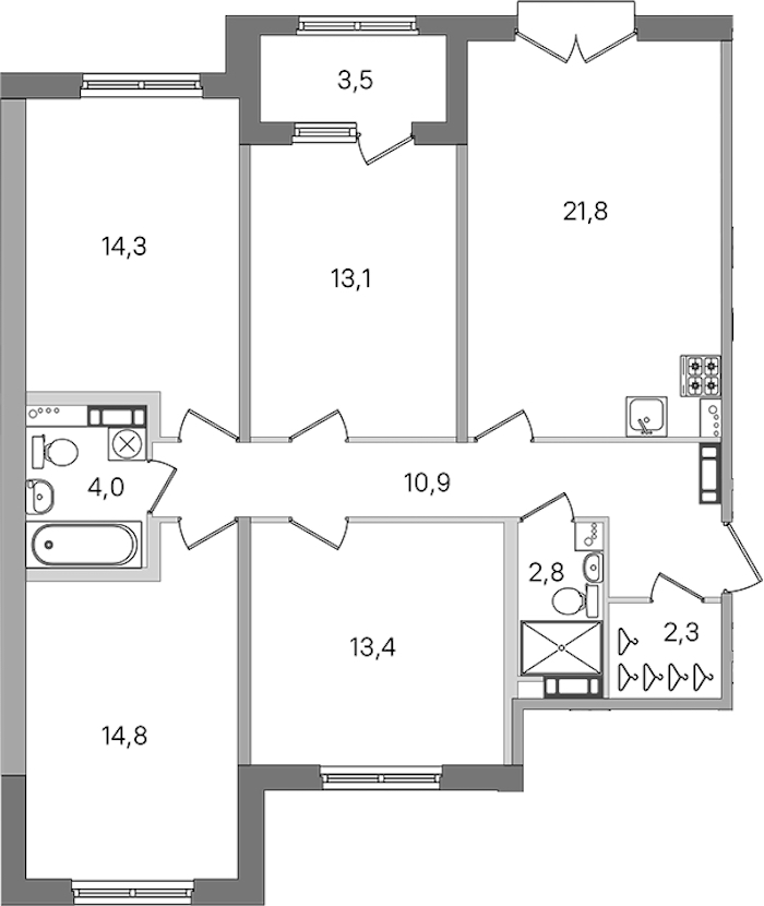 4-комнатная квартира 97.4 м², 4/4 эт., ЖК «Дубровский»