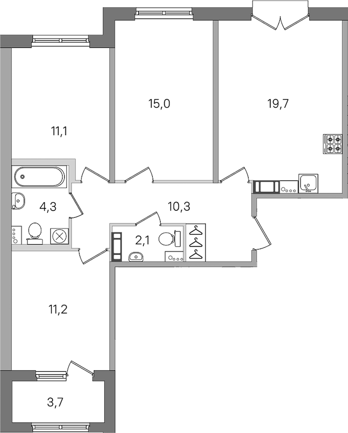 3-комнатная квартира 73.7 м², 4/4 эт., ЖК «Дубровский»
