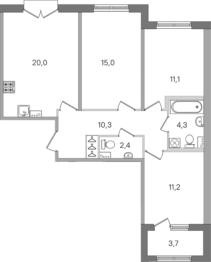 3-комнатная квартира 74.3 м², 2/4 эт., ЖК «Дубровский»