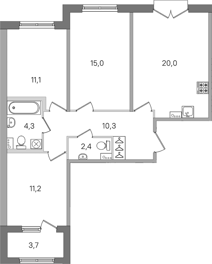 3-комнатная квартира 74.3 м², 2/4 эт., ЖК «Дубровский»
