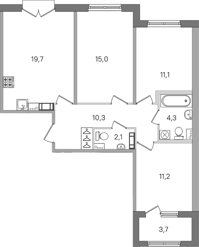 3-комнатная квартира 73.7 м², 4/4 эт., ЖК «Дубровский»