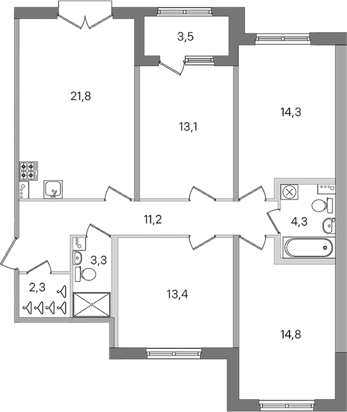 4-комнатная квартира 98.5 м², 2/4 эт., ЖК «Дубровский»