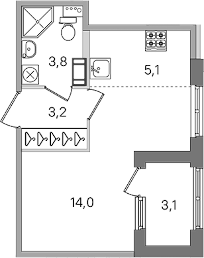 Квартира студия 26.1 м², 3/4 эт., ЖК «Дубровский»