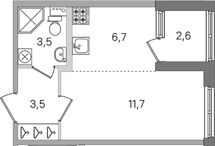 Квартира студия 25.4 м², 1/4 эт., ЖК «Дубровский»