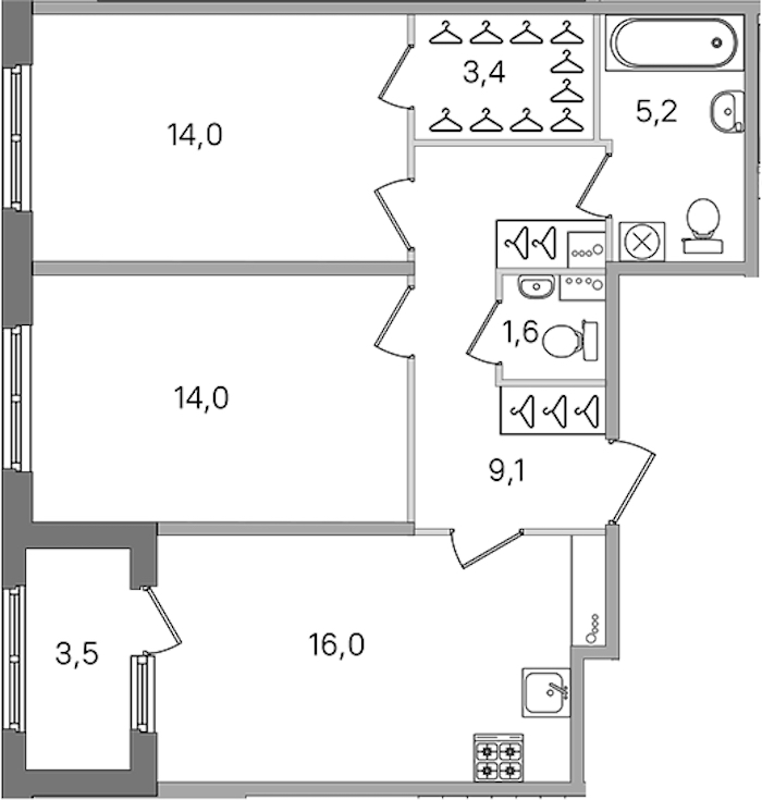 2-комнатная квартира 63.3 м², 1/4 эт., ЖК «Дубровский»