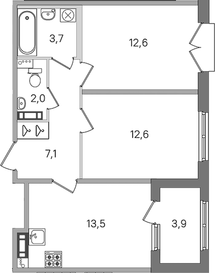 2-комнатная квартира 51.5 м², 2/4 эт., ЖК «Дубровский»