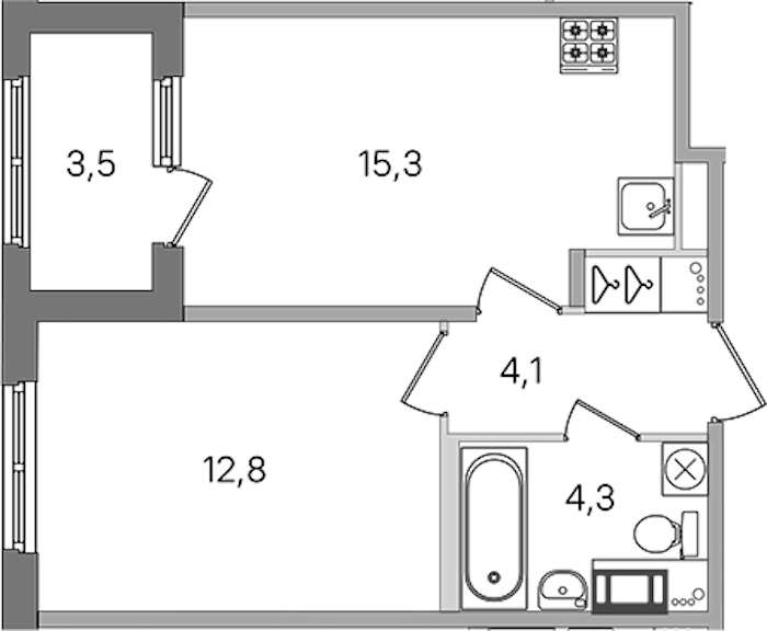1-комнатная квартира 36.5 м², 3/4 эт., ЖК «Дубровский»