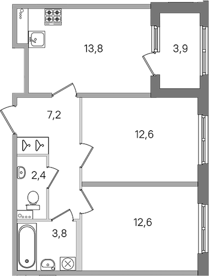 2-комнатная квартира 52.4 м², 1/4 эт., ЖК «Дубровский»