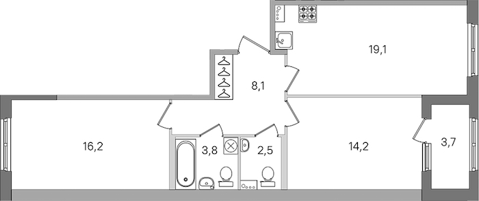 2-комнатная квартира 63.9 м², 1/4 эт., ЖК «Дубровский»