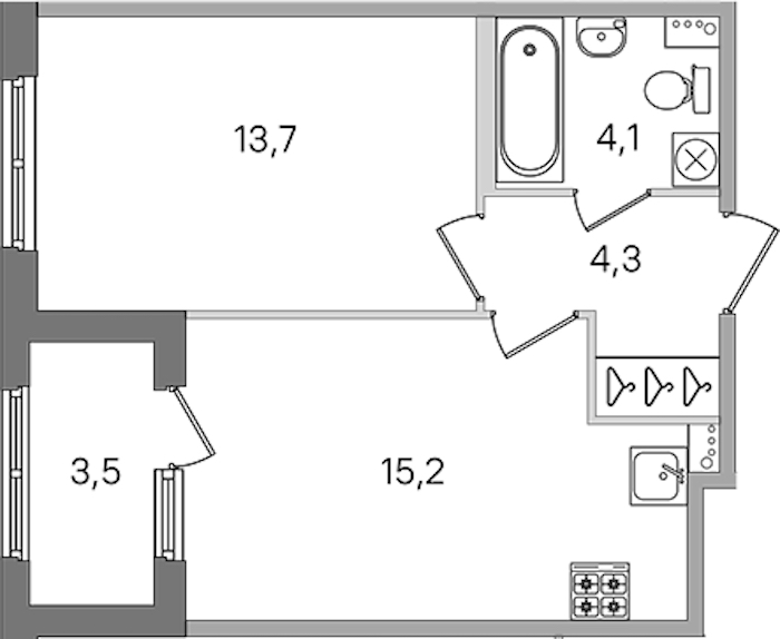 1-комнатная квартира 37.3 м², 1/4 эт., ЖК «Дубровский»