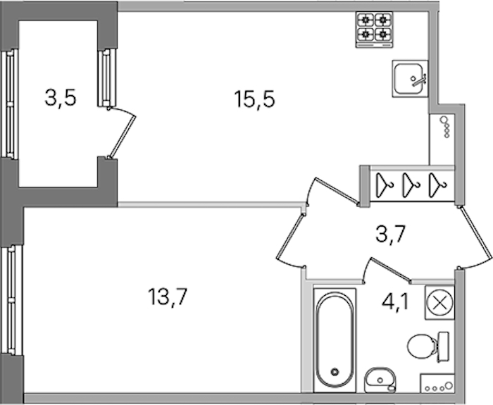 1-комнатная квартира 37 м², 1/4 эт., ЖК «Дубровский»