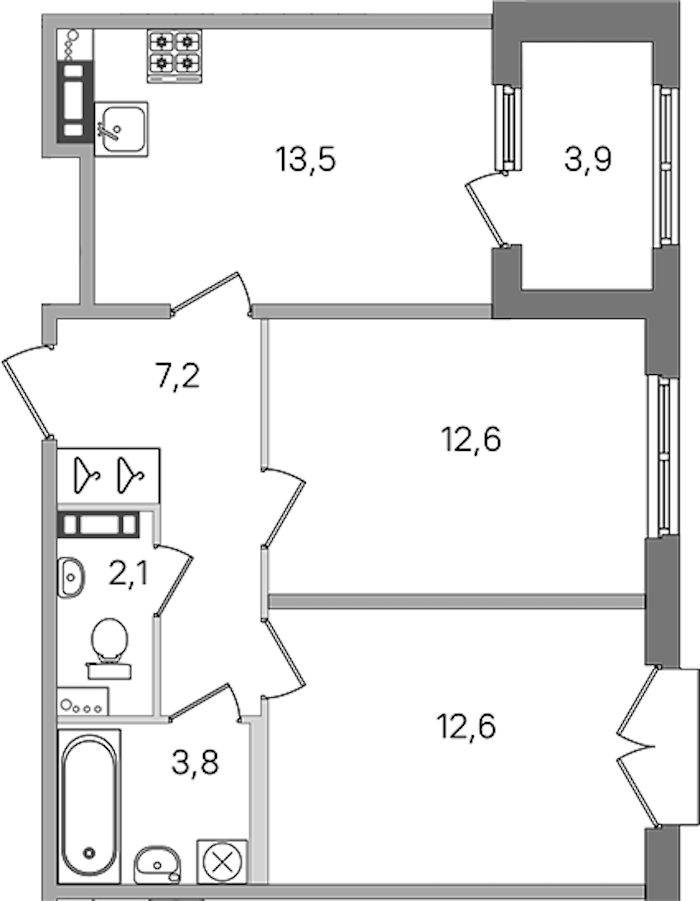2-комнатная квартира 51.8 м², 2/4 эт., ЖК «Дубровский»