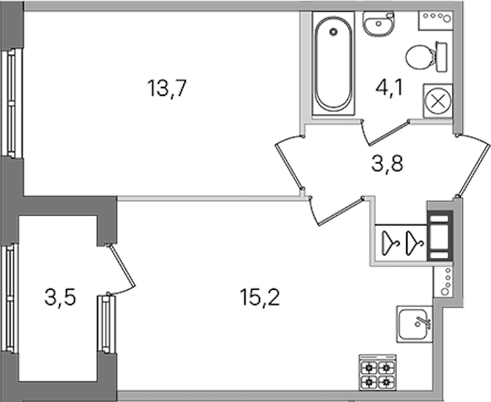 1-комнатная квартира 36.8 м², 2/4 эт., ЖК «Дубровский»
