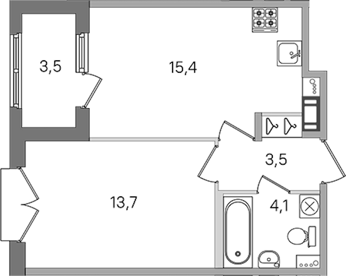 1-комнатная квартира 36.7 м², 2/4 эт., ЖК «Дубровский»