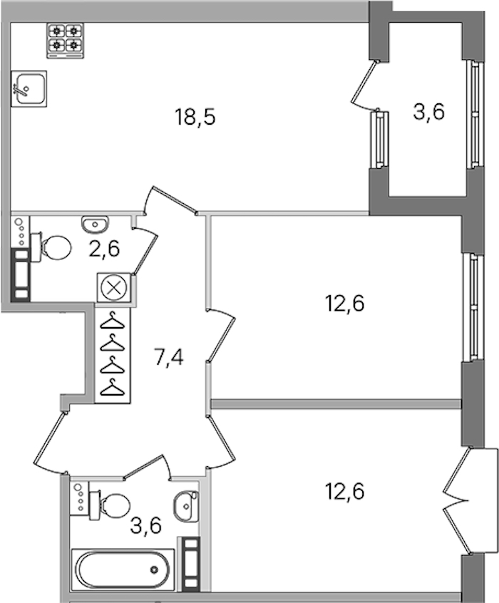 2-комнатная квартира 57.3 м², 2/4 эт., ЖК «Дубровский»