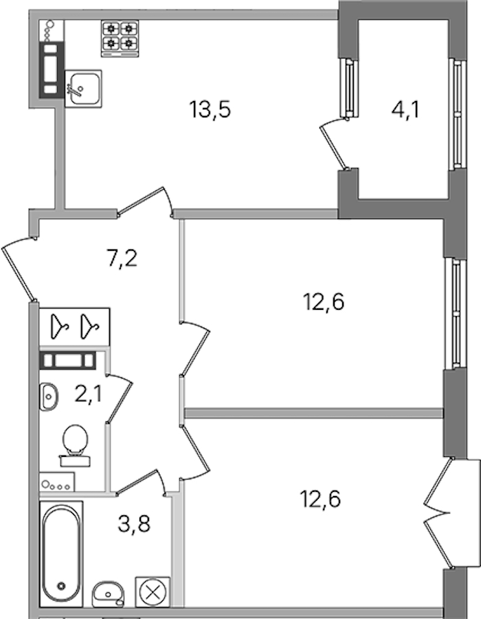 2-комнатная квартира 51.8 м², 3/4 эт., ЖК «Дубровский»