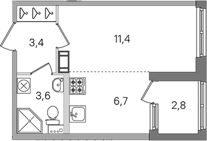 Квартира студия 25.1 м², 3/4 эт., ЖК «Дубровский»