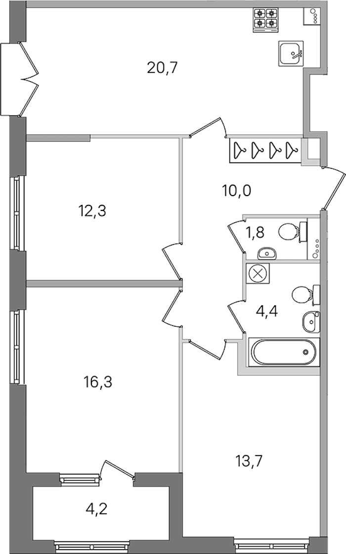 3-комнатная квартира 79.2 м², 2/4 эт., ЖК «Дубровский»