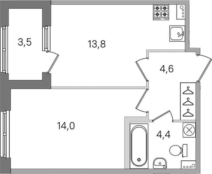 1-комнатная квартира 36.8 м², 2/4 эт., ЖК «Дубровский»