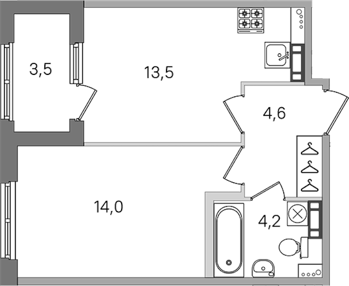 1-комнатная квартира 36.3 м², 3/4 эт., ЖК «Дубровский»