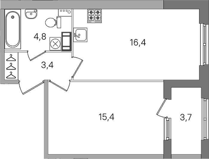 1-комнатная квартира 40 м², 3/4 эт., ЖК «Дубровский»