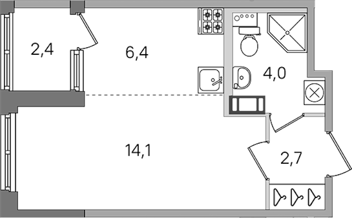 Квартира студия 27.2 м², 4/4 эт., ЖК «Дубровский»