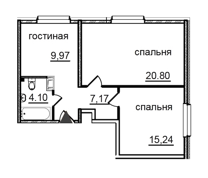 2-комнатная квартира 57.58 м², 3/29 эт., Комплекс апартаментов «IN2IT»
