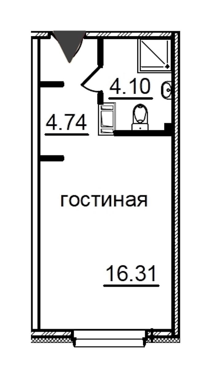 Квартира студия 25.45 м², 3/29 эт., Комплекс апартаментов «IN2IT»