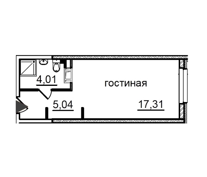 Квартира студия 26.36 м², 6/29 эт., Комплекс апартаментов «IN2IT»