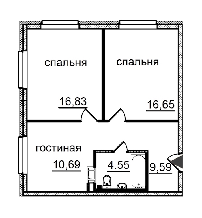 2-комнатная квартира 58.31 м², 25/29 эт., Комплекс апартаментов «IN2IT»