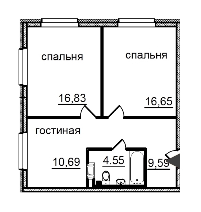 2-комнатная квартира 58.31 м², 8/29 эт., Комплекс апартаментов «IN2IT»