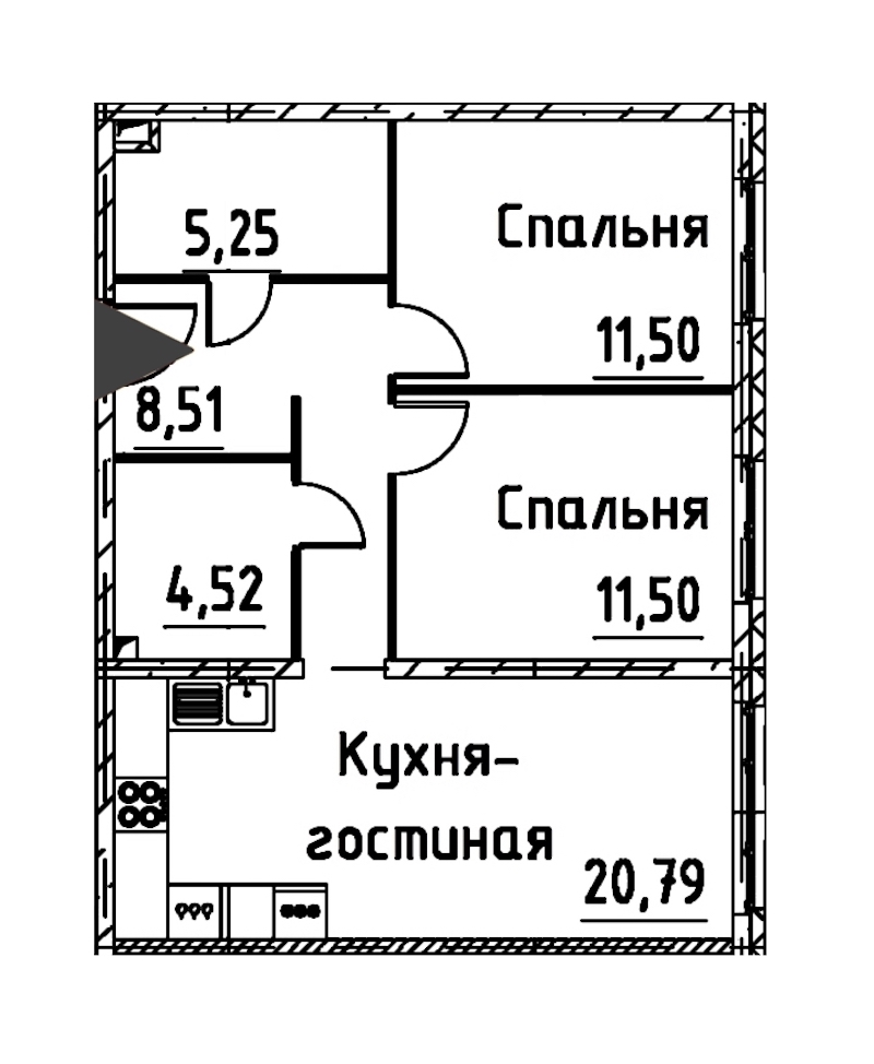 2-комнатная квартира 61.34 м², 18/24 эт., ЖК «Про.Молодость»