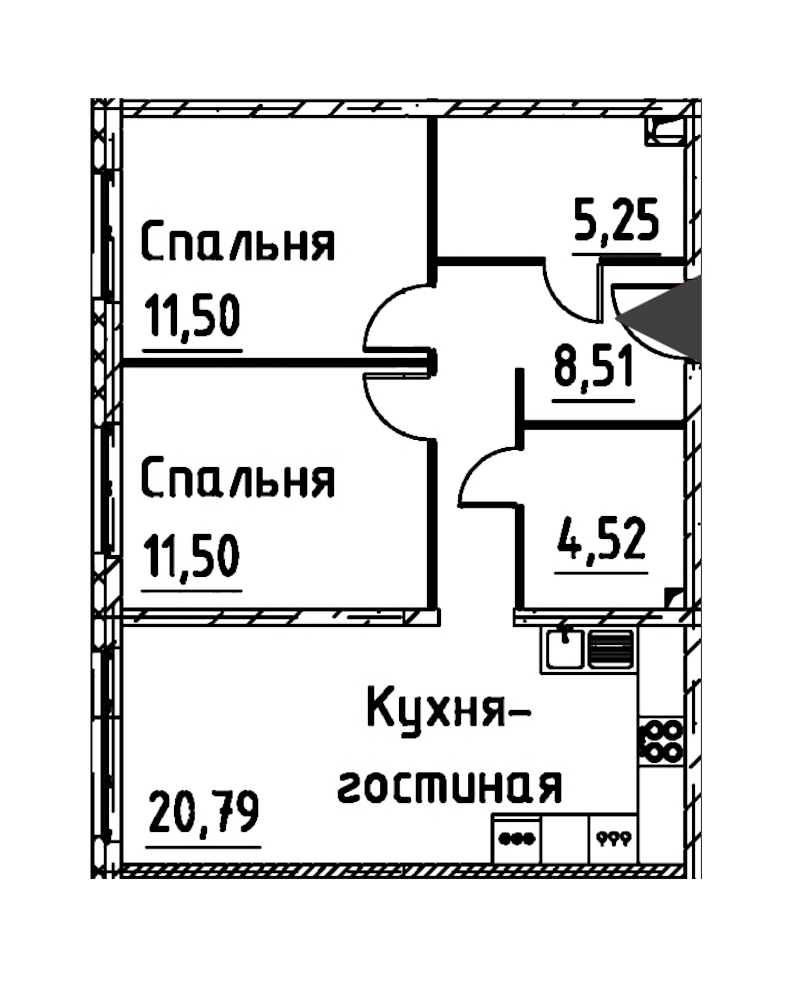 2-комнатная квартира 61.68 м², 3/24 эт., ЖК «Про.Молодость»