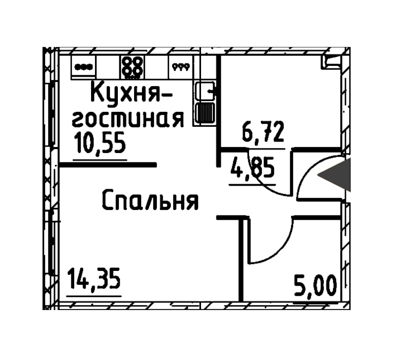 1-комнатная квартира 41.04 м², 6/24 эт., ЖК «Про.Молодость»