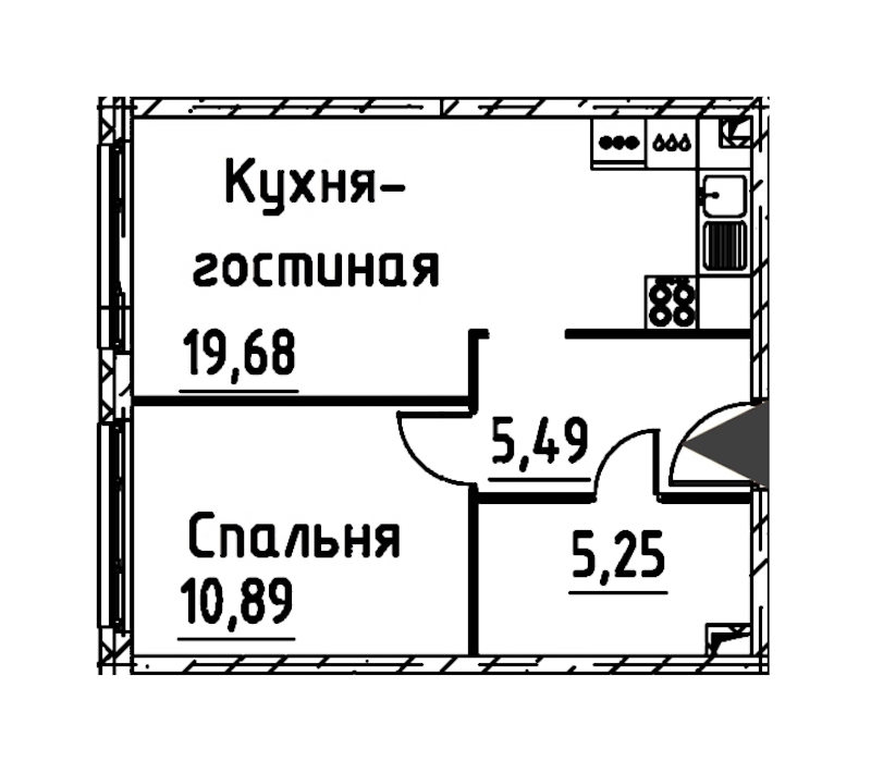 1-комнатная квартира 40.92 м², 4/24 эт., ЖК «Про.Молодость»