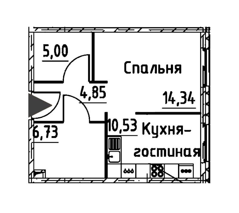 1-комнатная квартира 41.05 м², 7/24 эт., ЖК «Про.Молодость»