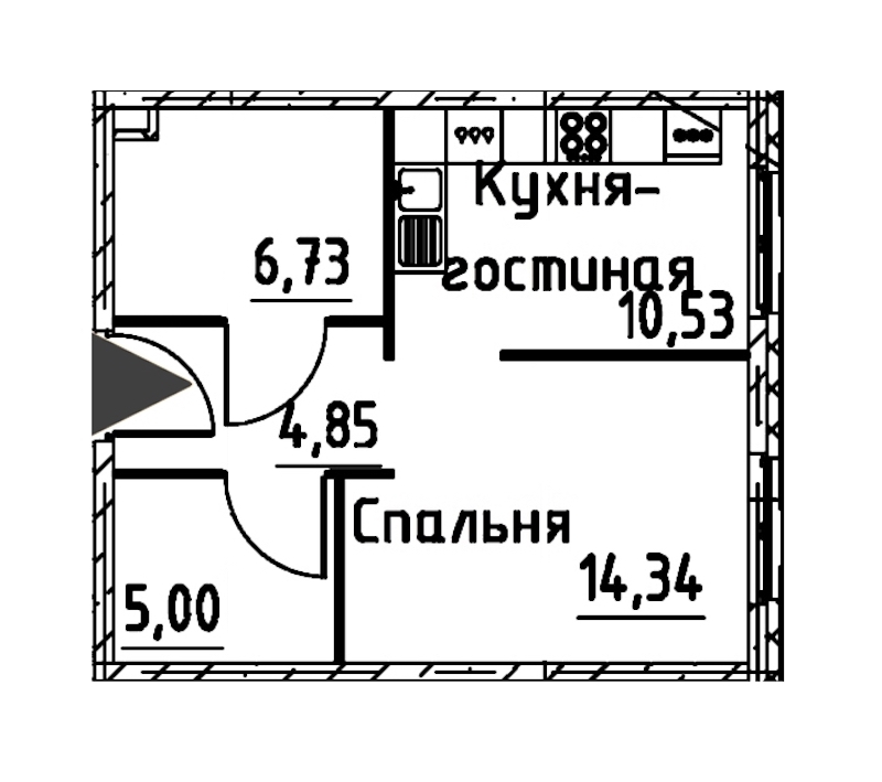 1-комнатная квартира 41.05 м², 7/24 эт., ЖК «Про.Молодость»