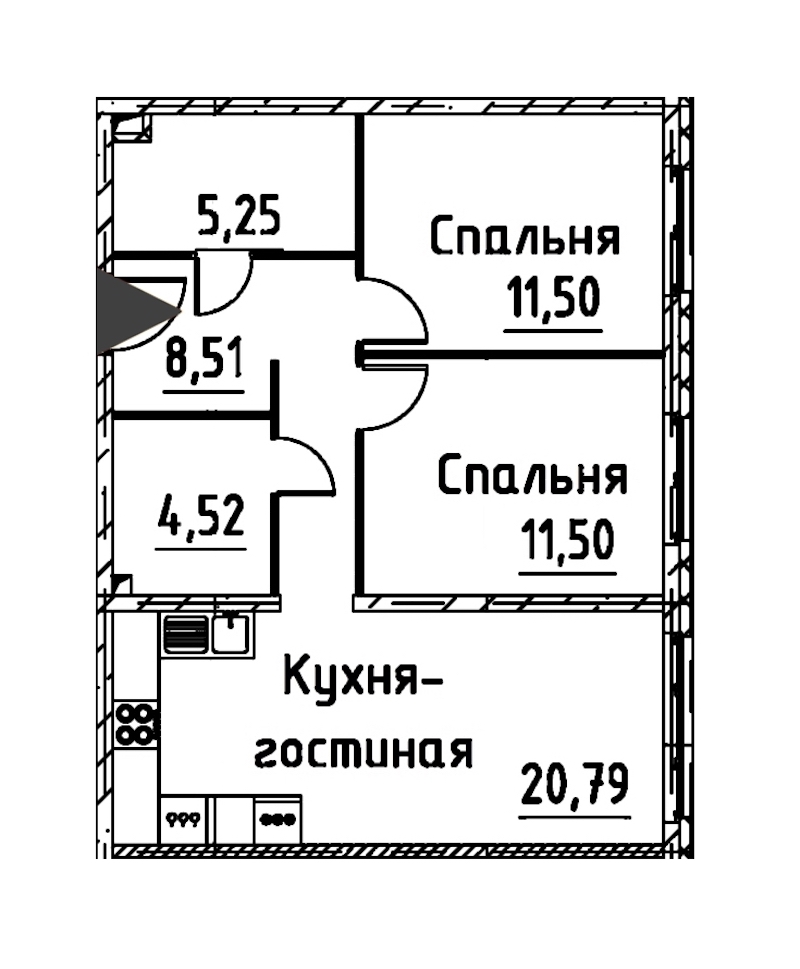 2-комнатная квартира 61.35 м², 20/24 эт., ЖК «Про.Молодость»