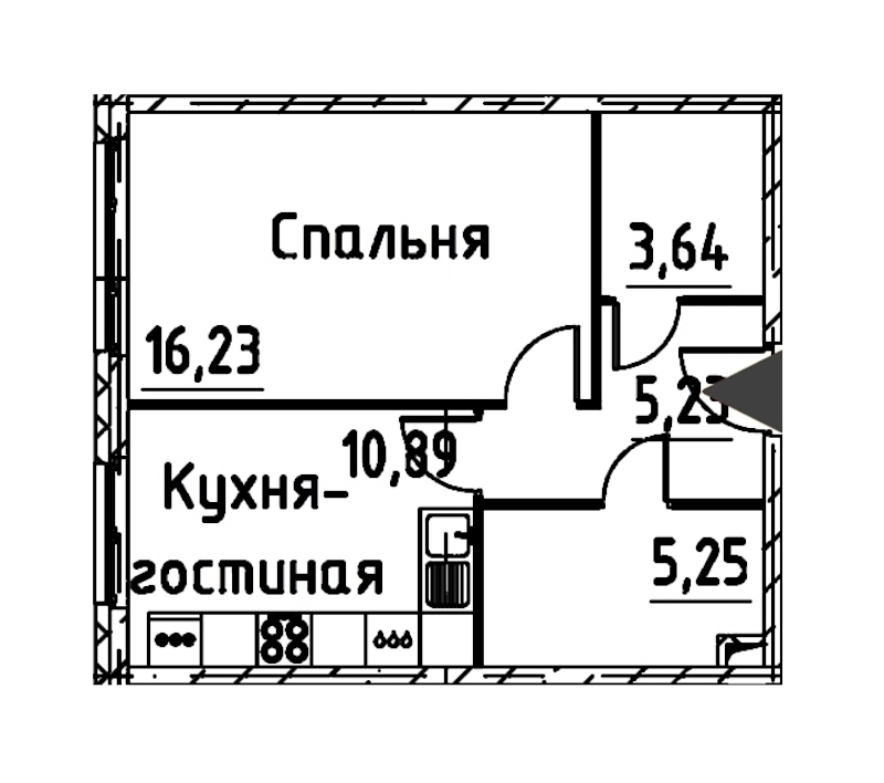 1-комнатная квартира 41.24 м², 2/24 эт., ЖК «Про.Молодость»