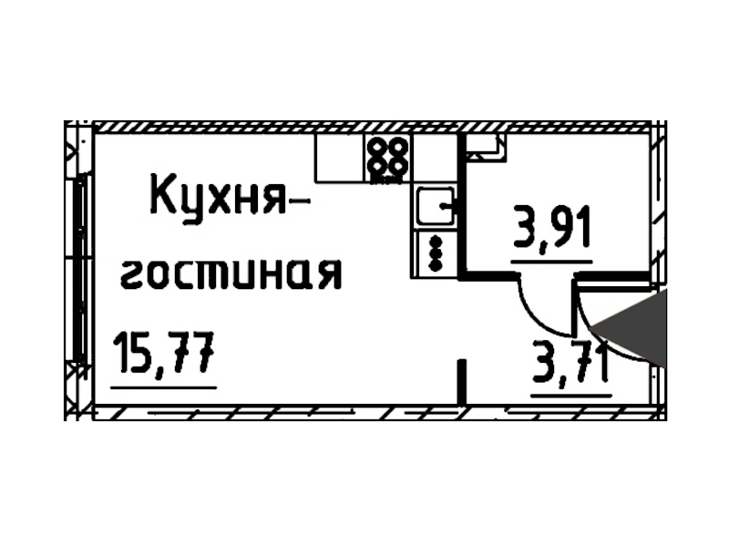 Квартира студия 22.71 м², 20/24 эт., ЖК «Про.Молодость»