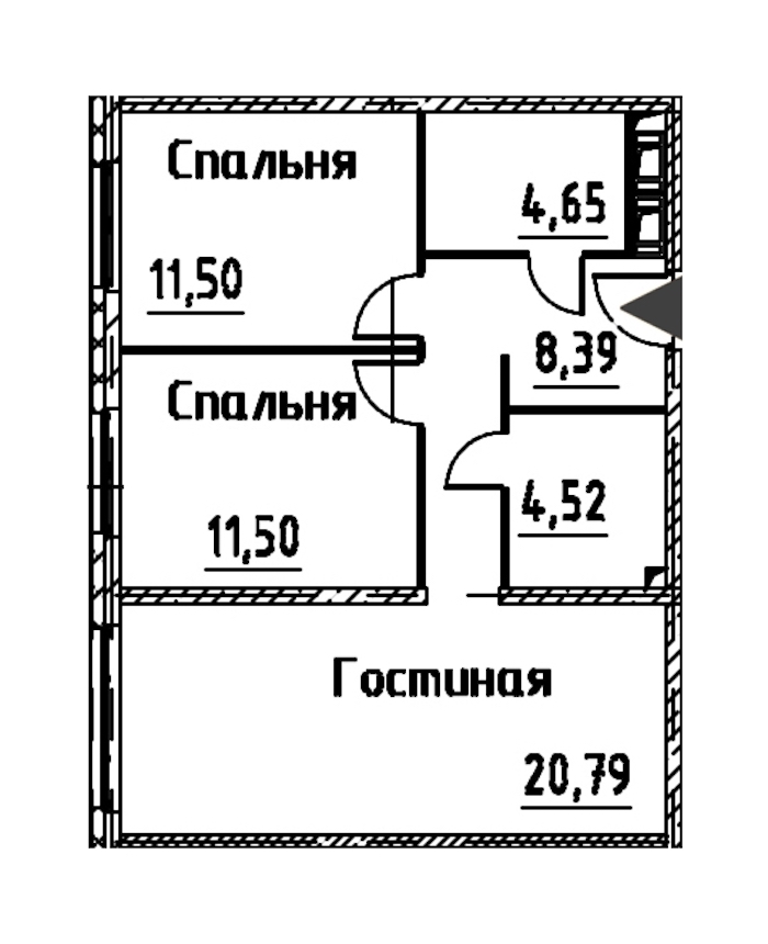 2-комнатная квартира 61.34 м², 22/24 эт., ЖК «Про.Молодость»