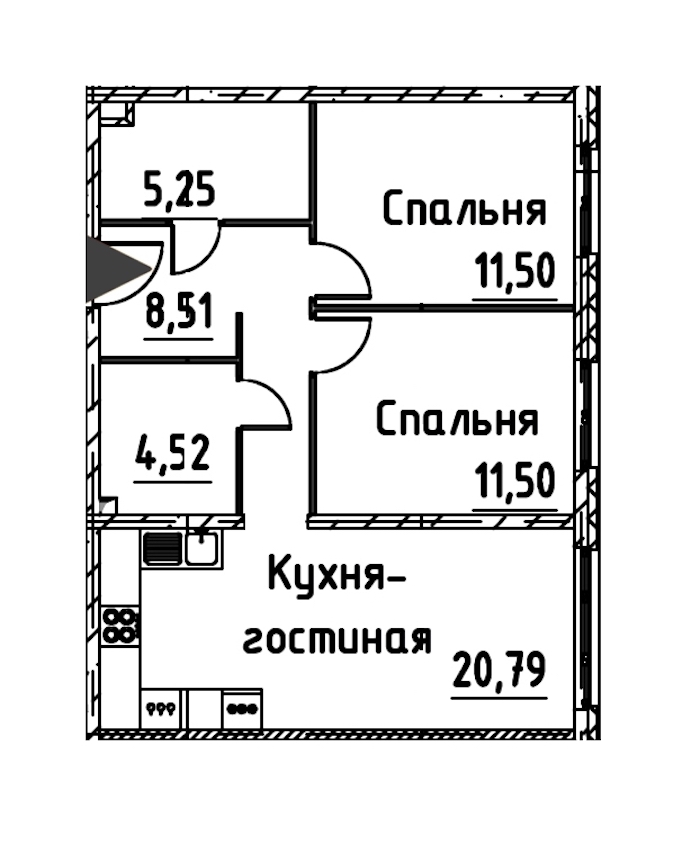 2-комнатная квартира 61.67 м², 7/24 эт., ЖК «Про.Молодость»