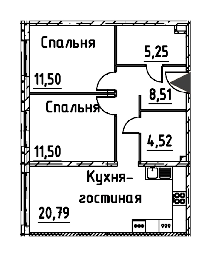 2-комнатная квартира 61.34 м², 18/24 эт., ЖК «Про.Молодость»