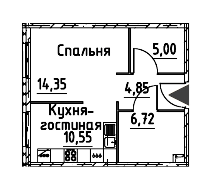 1-комнатная квартира 40.45 м², 18/24 эт., ЖК «Про.Молодость»