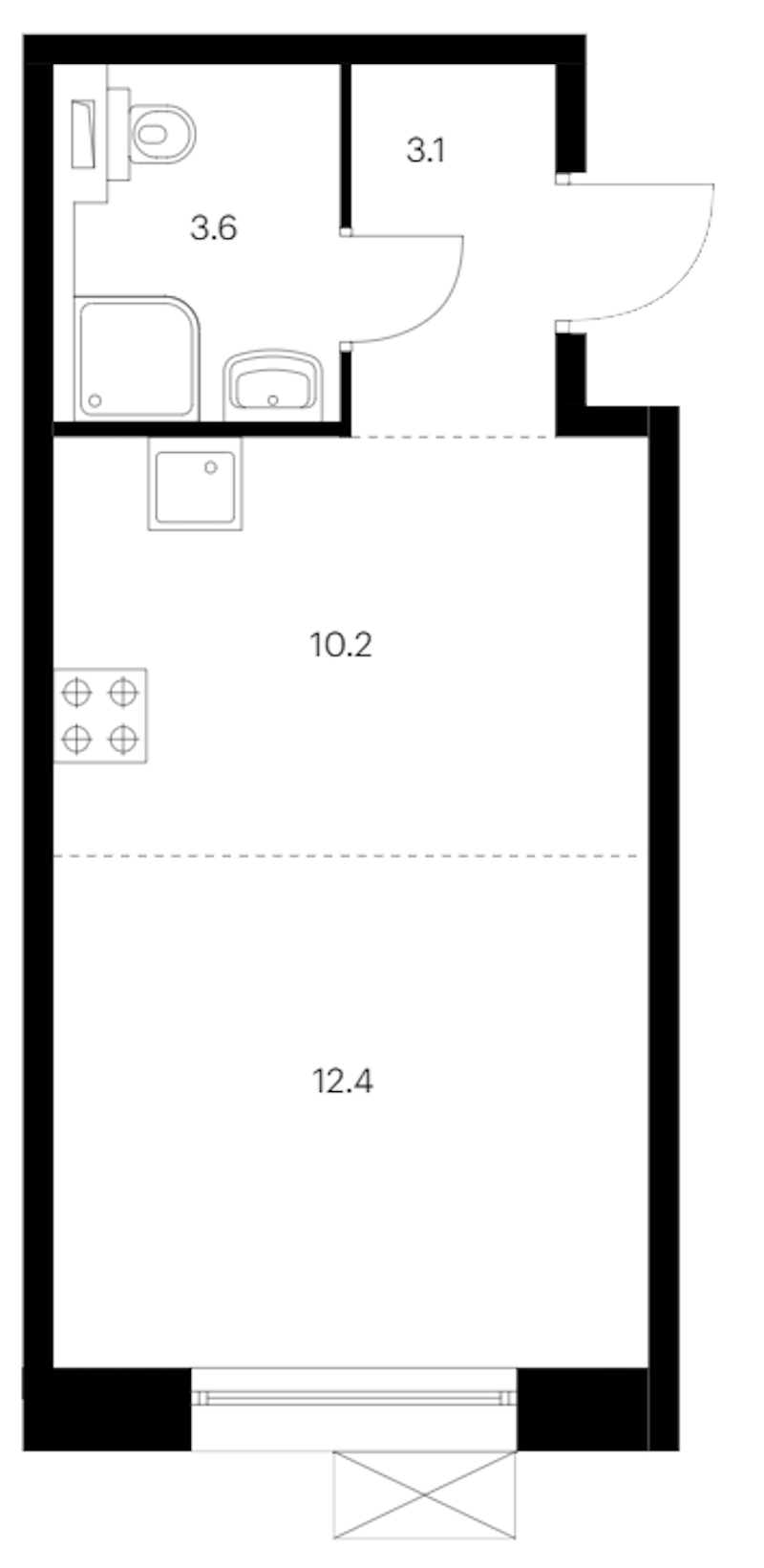 Квартира студия 29.3 м², 2/14 эт., ЖК «Аэронавт»