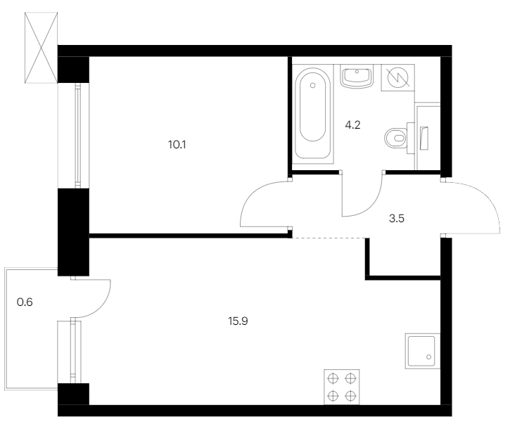 1-комнатная квартира 34.3 м², 3/14 эт., ЖК «Аэронавт»