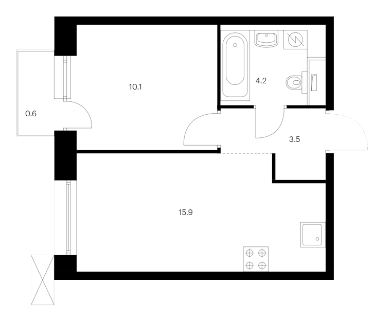 1-комнатная квартира 34.3 м², 4/14 эт., ЖК «Аэронавт»
